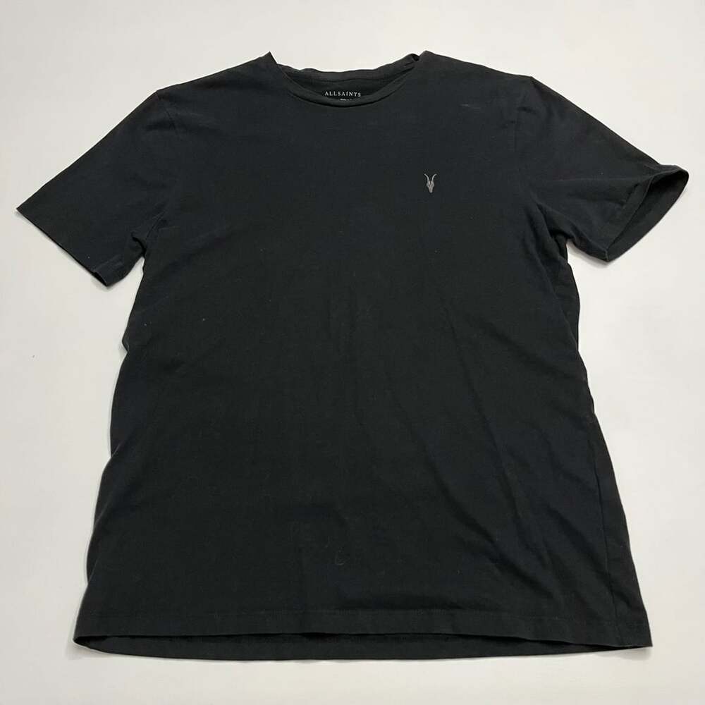 AllSaints Brace Crew Neck T-Shirt Size Large Black Ramskull Embroidered Logo